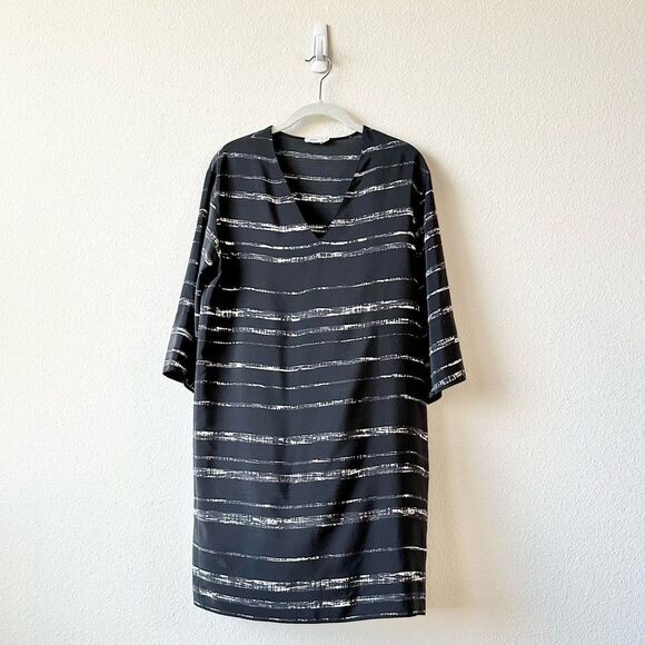 Vince Shadow Stripe Shift Silk Dress in Black White Size XXS - Picture 3 of 8